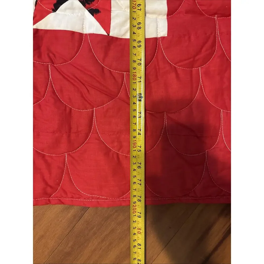 Vintage Handmade Patchwork Star Quilt Red Black White Throw Blanket 78”